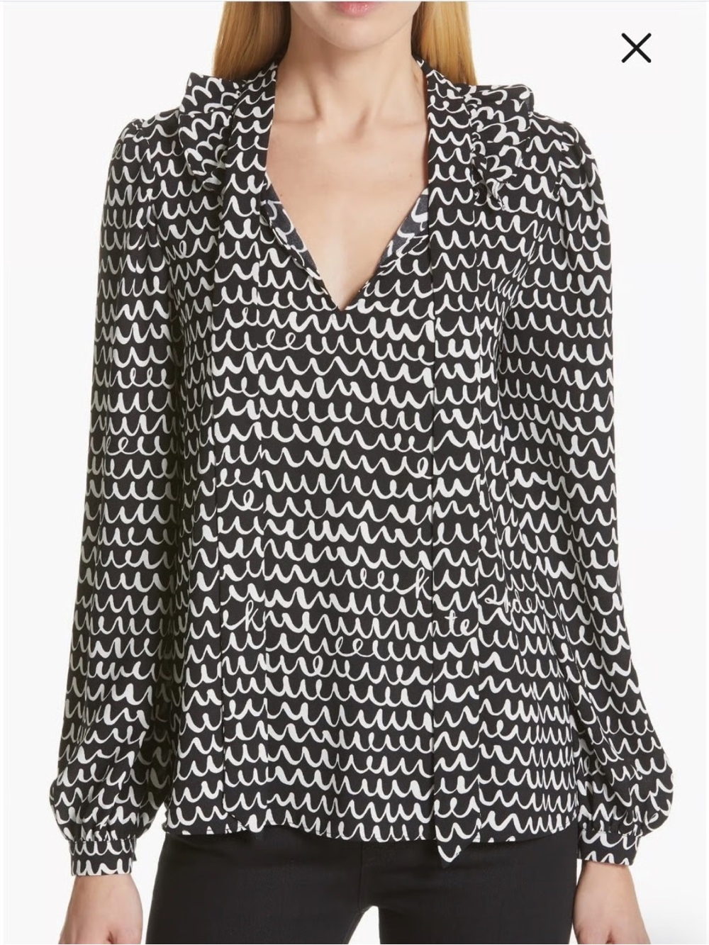 kate spade Black and White Scribble-Print Button Front Blouse